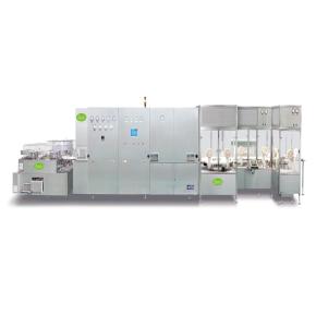 Higher output aseptic liquid filling line for vials